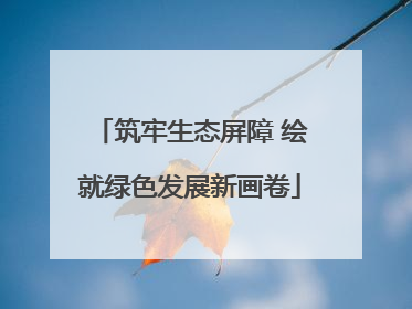 筑牢生态屏障 绘就绿色发展新画卷