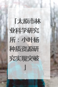 太原市林业科学研究所：小叶杨种质资源研究实现突破